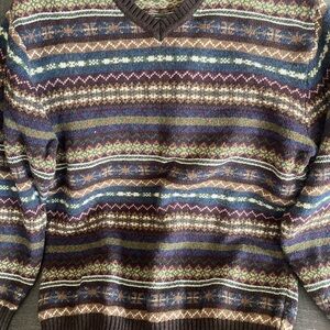 St. John's Bay Men's V-Neck Sweater - Brown and Blue Pattern